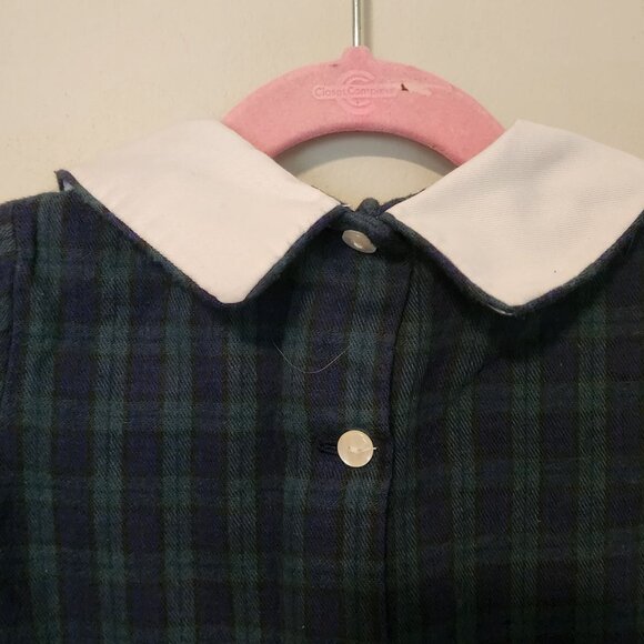 Anavini Boys 24 m Green Navy Plaid Smocked Romper White Peter Pan Collar Duck - Picture 6 of 13